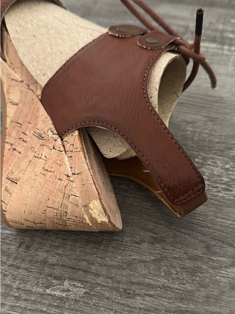 Women's Brown Cork Wedge Sandals - Leather Upper